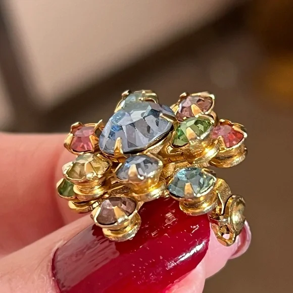 Vintage antique art deco Retro Crystal Pastel fruit salad Mini Flower Brooch - Picture 4 of 13